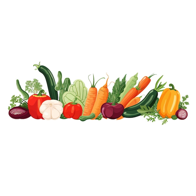 Horizontal banner made of simple vegetables flat vector style on white background