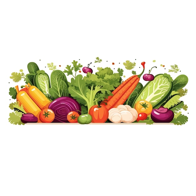 Horizontal banner made of simple vegetables flat vector style on white background