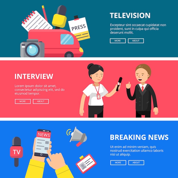 Horizontal banner set of journalism and broadcasting