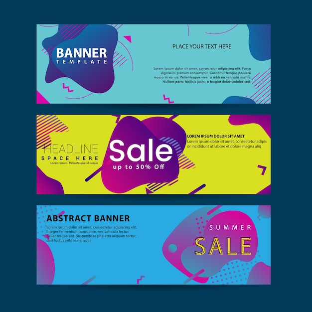 Vector horizontal banner set with modern colorful fluid element web template modern flat material design