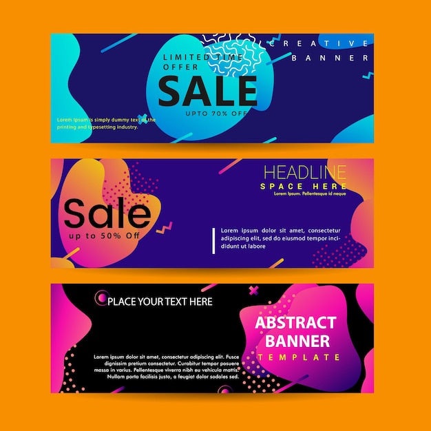 Vector horizontal banner set with modern colorful fluid element web template modern flat material design