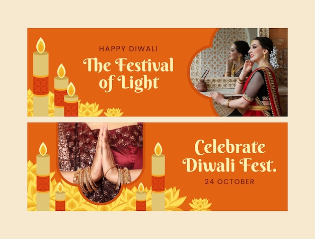 Vector horizontal banner template for diwali hindu festival celebration