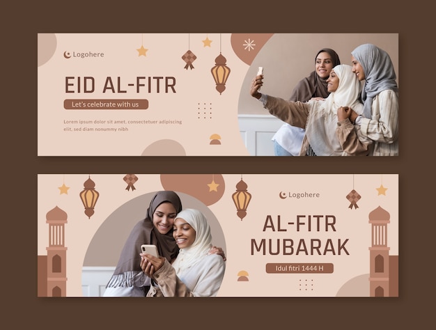 Vector horizontal banner template for islamic eid al-fitr celebration