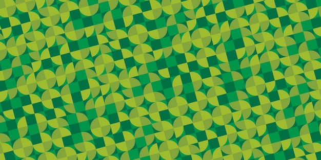 Horizontal banner with geometric pattern in grid Retro green Bauhaus pattern background Vector