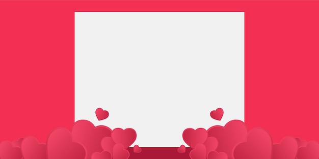 Horizontal banner with paper cut clouds. Place for text. Happy Valentine's day sale header