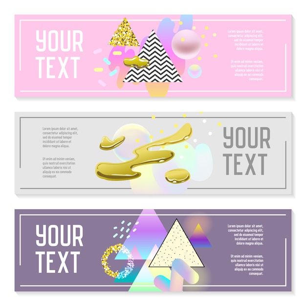 Horizontal Banners Set with Gold Glitter