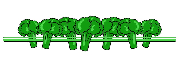 Horizontal border edge bright green ripe pieces of broccoli vector cartoon