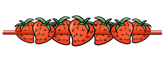 Horizontal border edge bright red juicy strawberries copy space vector cartoon