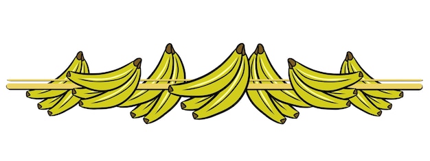 Horizontal border edge bright yellow ripe banana fruits vector cartoon