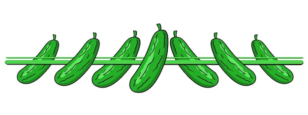 Horizontal border edge ripe juicy green cucumbers vegetable collection vector cartoon