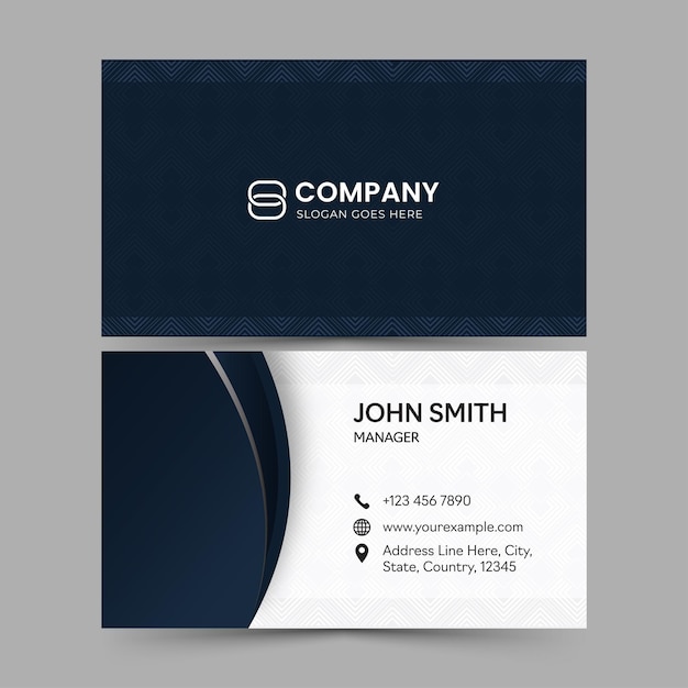 Horizontal Business Card Template With Rhombus Line Pattern In Blue And White Color