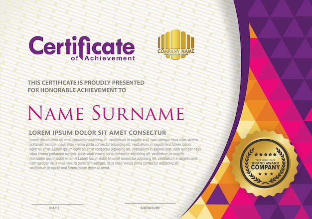 Horizontal certificate template with triangle geometric polygonal background