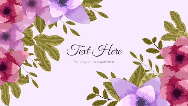 Horizontal floral banner background decorated with flowers border