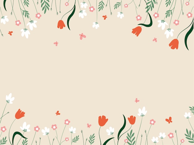 Horizontal floral frame with simple vector flowers