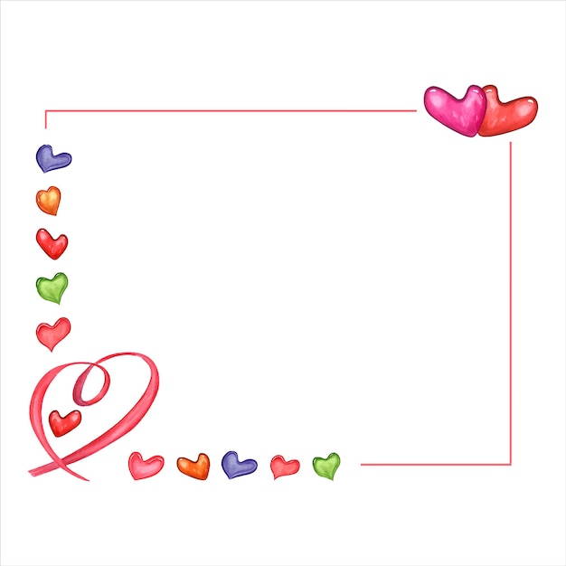 Horizontal frame with colored hearts pink ribbon Hearts of various shapes colors Space for text