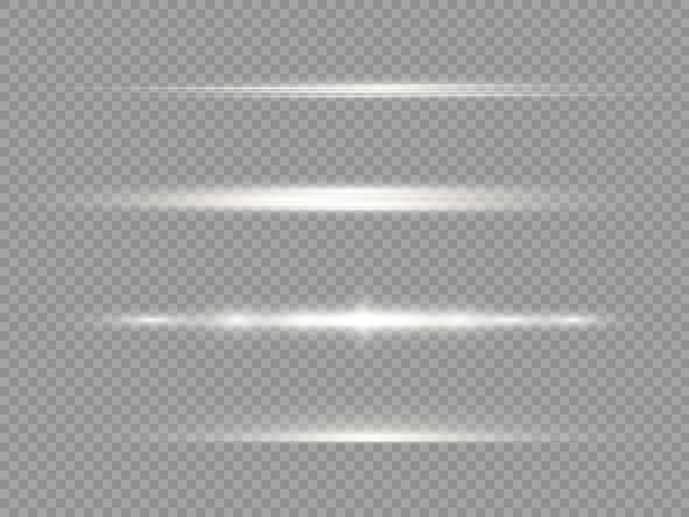 Horizontal light rays, flash white horizontal lens flares pack, laser beams.