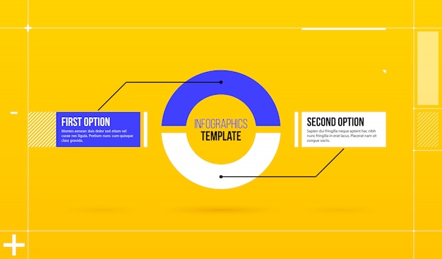 Horizontal pie infographics template with two segments 