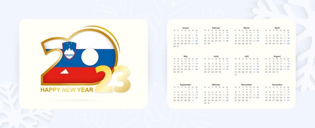 Horizontal Pocket Calendar 2023 in Slovenian language New Year 2023 icon with flag of Slovenia