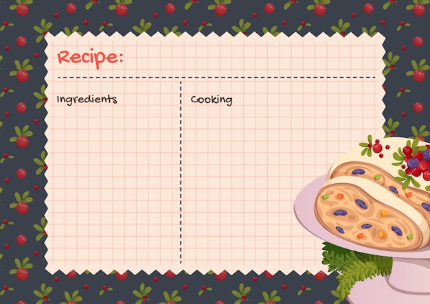 Horizontal recipe card with Christmas Stollen Dessert for festive table Traditional German cake