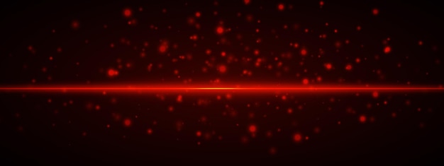 Vector horizontal red light effect isolated on dark background neon stripe with bright glowing lines and sparkling particles abstract rays vector illustration