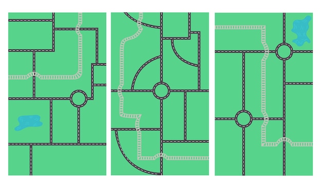 Horizontal road map schematic on blue background. Nursery design for the map creator. Vector illustration