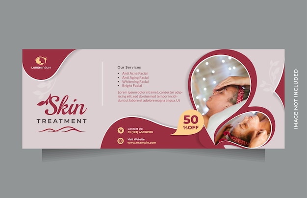 Vector horizontal social media banner for beauty skin clinic center, cosmetic products, medical spa