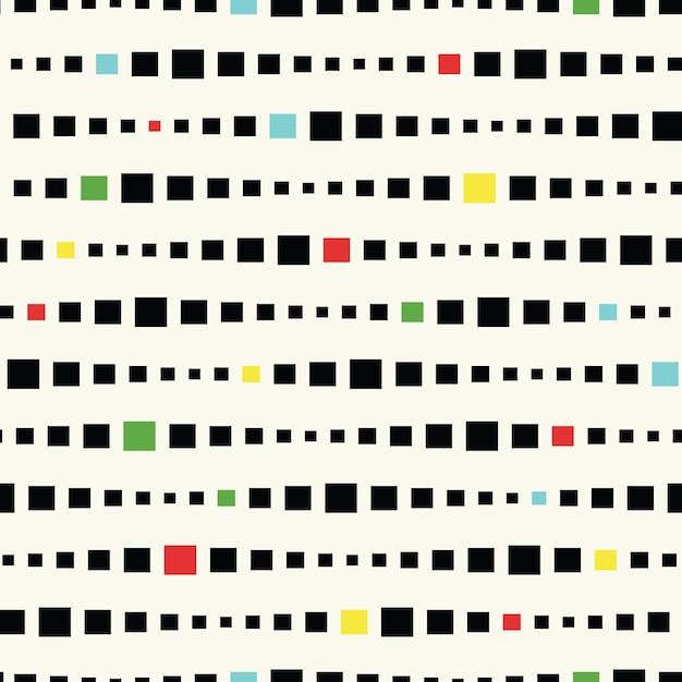 Horizontal stripes formed by black and colored squares, seamless vector pattern