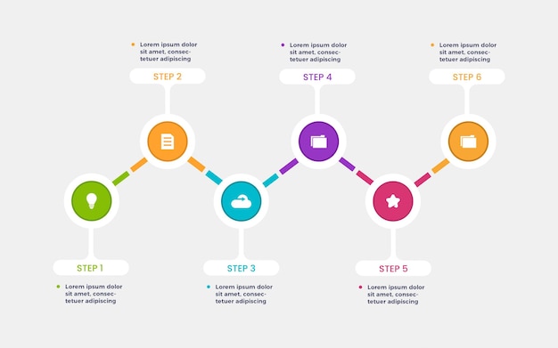 Vector horizontal timeline infographics template with 6 options for presentation chart business