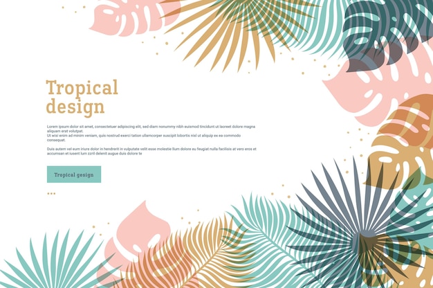 Horizontal tropical banner in pastel colors