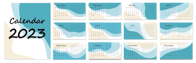 Horizontal vector calendar template for 2023 abstract design