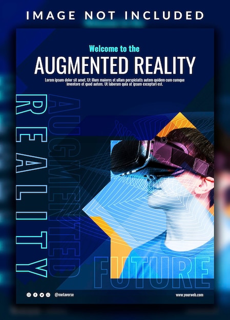 Horizontal vertical abstract creative modern introduction of augmented reality metaverse poster design with a man photo