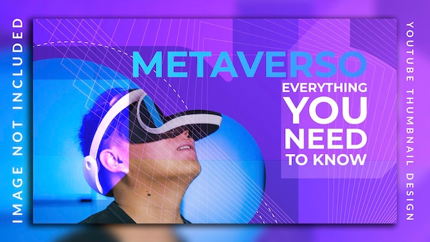 Horizontal vertical abstract neon light futuristic technology metaverse concept youtube thumbnail design