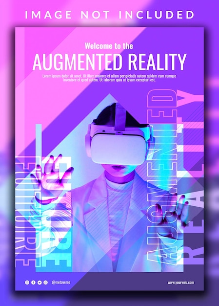 Horizontal vertical augmented reality metaverse neon futuristic modern for flyer design template with a woman photo