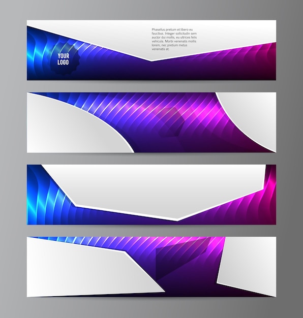 Horizontal web banner background blue purple neon effect06