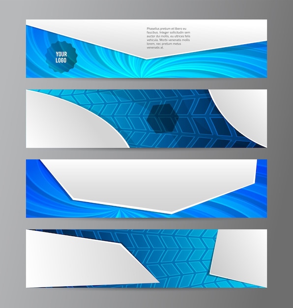 Horizontal web banner blue background set template03