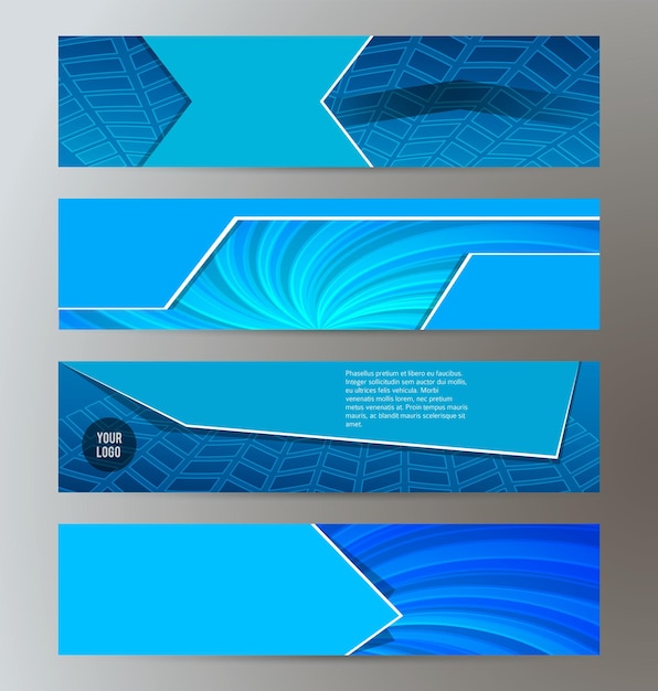 Horizontal web banner blue background set template04