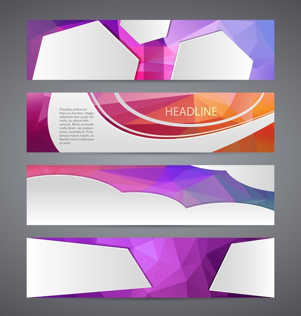 Horizontal web banner triangle mosaic background set template01