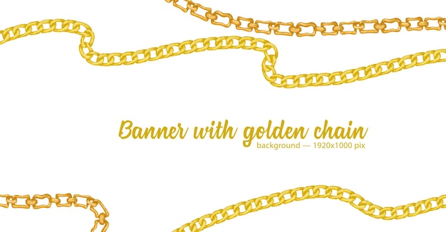 Horizontal web banner with abstract pattern of handdrawn sketch golden chain isolated on white background