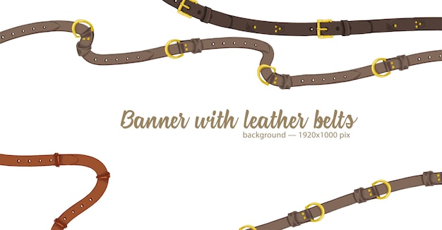 Horizontal web banner with abstract pattern of handdrawn sketch leather belt isolated on white background Great design for fashion textile jewelry label decorative frame