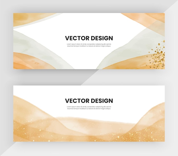 Horizontal web banners with peach and grey watercolor gold glitter texture