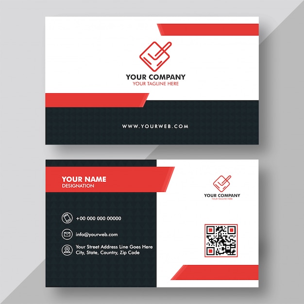 Horizontal white and black business card with front and back 