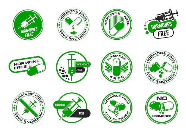 Vector hormone free icons healthy organic food stickers