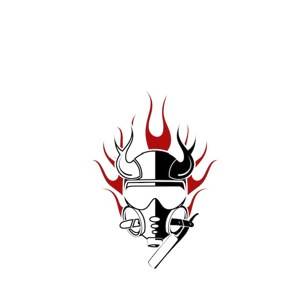 horn fire mascot barbershop logo