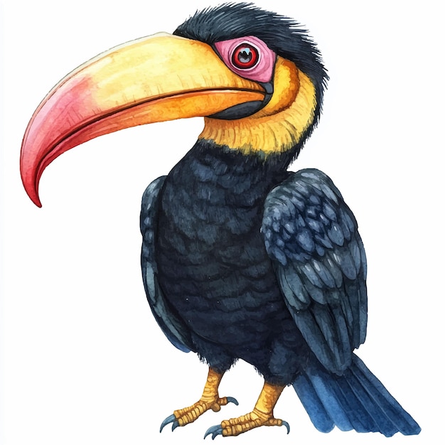 Vector hornbill bird cute watercolor clipart illustration isolated