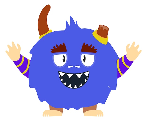 Vector horned funny creature blue beast cartoon mascot