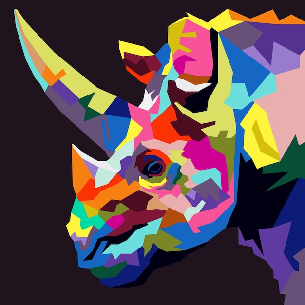 Horned rhinoceros drawn using WPAP art style pop art vector illustration