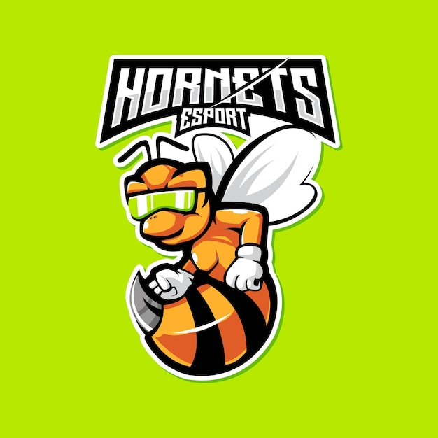 Vector hornet esport logo bee wearing glasses for team gaming and sports