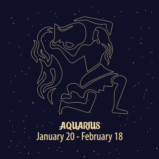 Vector horoscope, zodiac sign aquarius, golden design on a blue starry background. illustration, vector