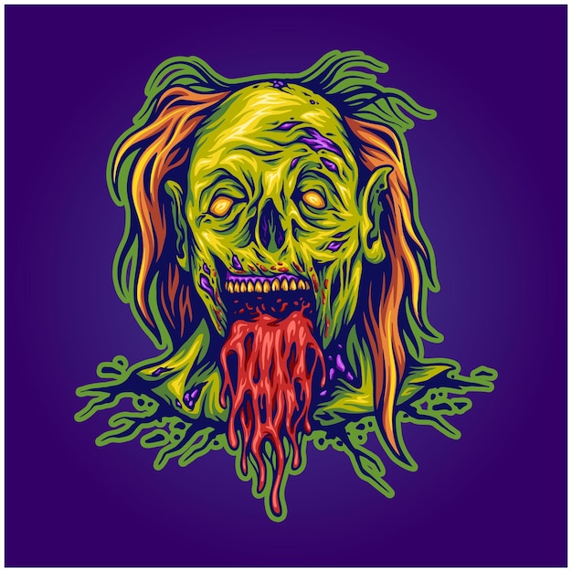 Horror evil zombie monster clown head cartoon illustrations