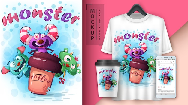 Vector horror monster poster and merchandising